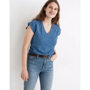 Madewell Indigo Hemp-Cotton V-Neck Muscle Tee Size XL NWOT